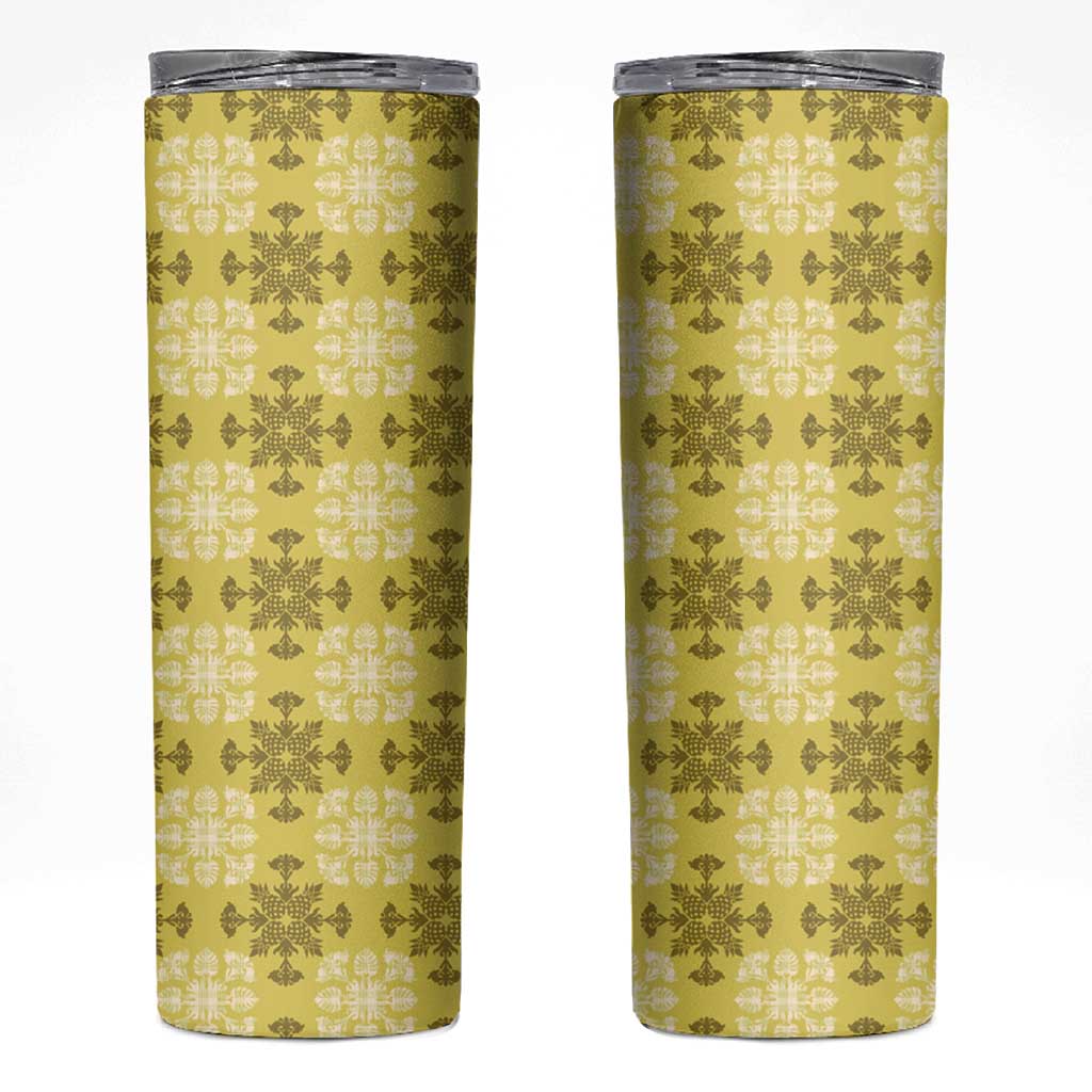 Yellow Hawaiian Quilt Skinny Tumbler Hawaii Pineapple Monstera Palaka Motifs LT14 Yellow - Polynesian Pride