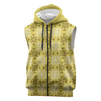 Yellow Hawaiian Quilt Sleeveless Zip Hoodie Hawaii Pineapple Monstera Palaka Motifs LT14 Yellow - Polynesian Pride
