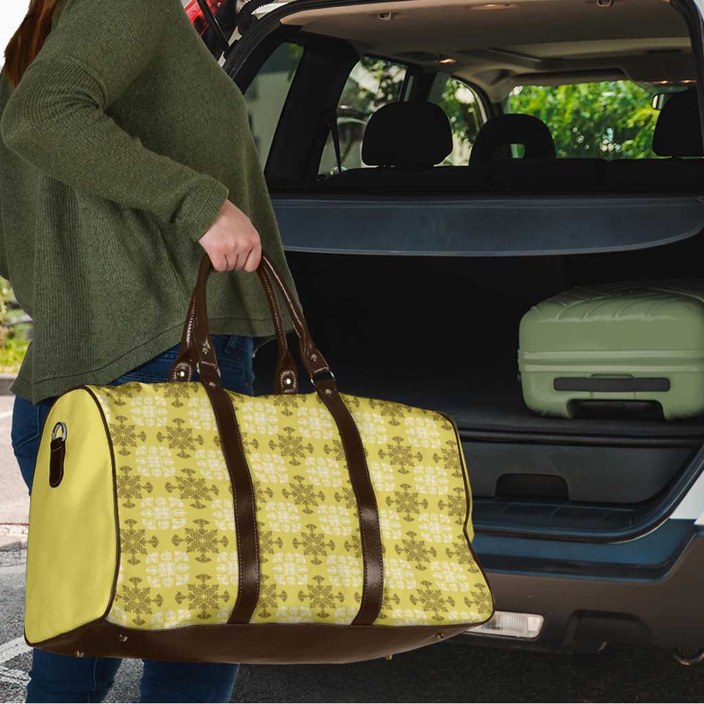 Yellow Hawaiian Quilt Travel Bag Hawaii Pineapple Monstera Palaka Motifs - Polynesian Pride