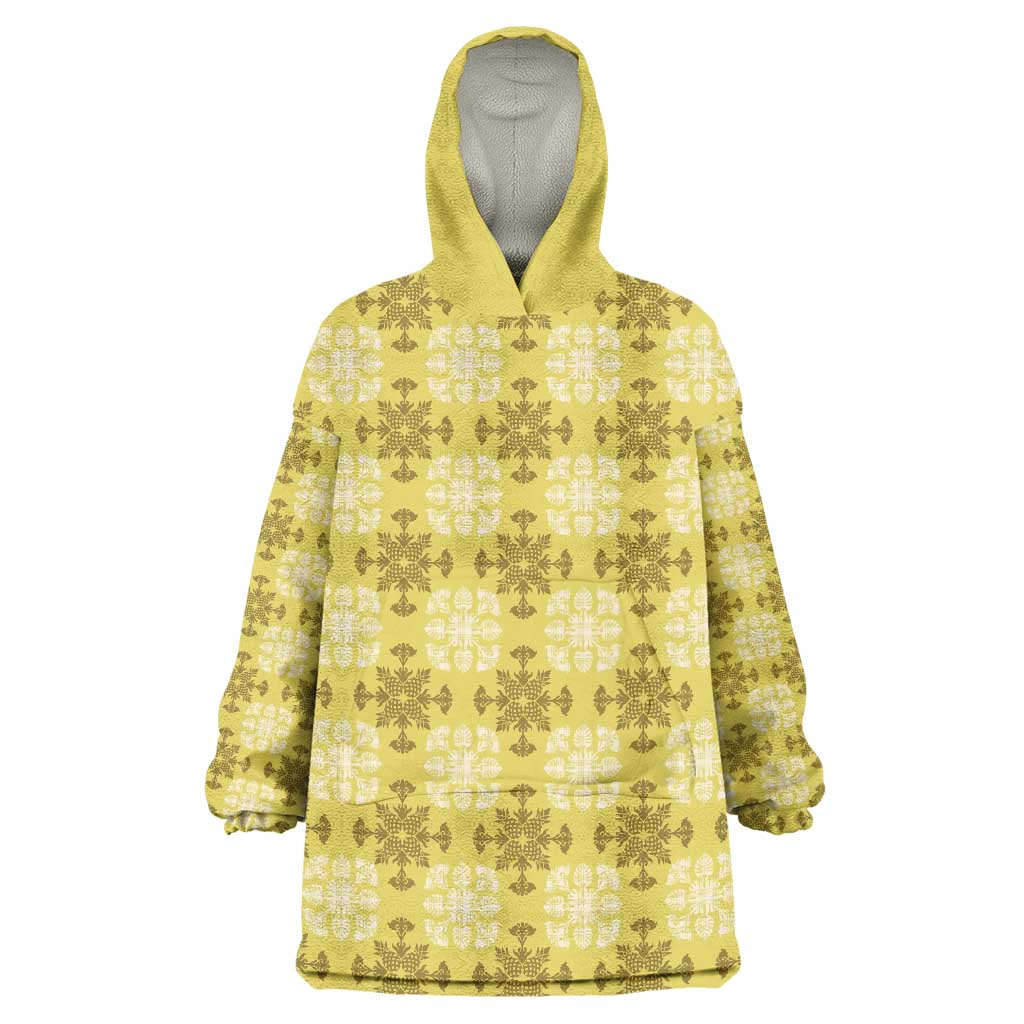 Yellow Hawaiian Quilt Wearable Blanket Hoodie Hawaii Pineapple Monstera Palaka Motifs LT14 One Size Yellow - Polynesian Pride