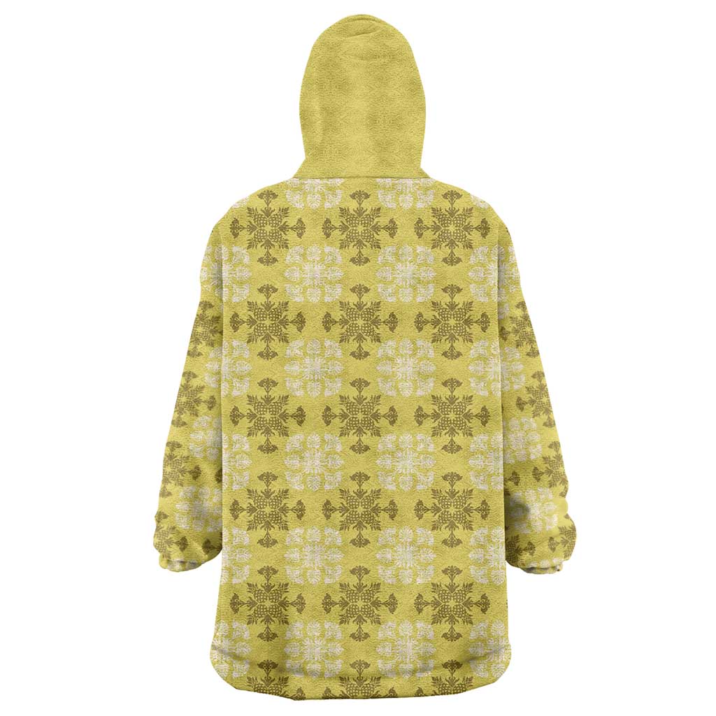 Yellow Hawaiian Quilt Wearable Blanket Hoodie Hawaii Pineapple Monstera Palaka Motifs LT14 - Polynesian Pride