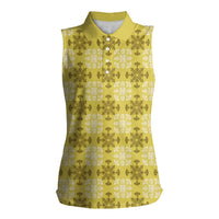 Yellow Hawaiian Quilt Women Sleeveless Polo Shirt Hawaii Pineapple Monstera Palaka Motifs LT14 Female Yellow - Polynesian Pride