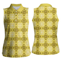 Yellow Hawaiian Quilt Women Sleeveless Polo Shirt Hawaii Pineapple Monstera Palaka Motifs LT14 - Polynesian Pride