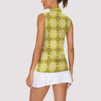 Yellow Hawaiian Quilt Women Sleeveless Polo Shirt Hawaii Pineapple Monstera Palaka Motifs LT14 - Polynesian Pride