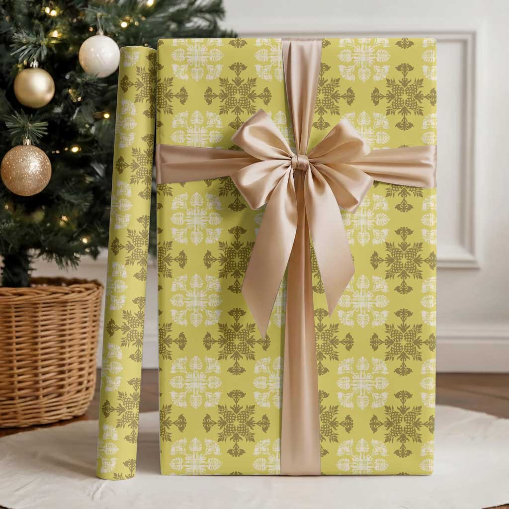 Yellow Hawaiian Quilt Wrapping Paper Hawaii Pineapple Monstera Palaka Motifs LT14 - Polynesian Pride