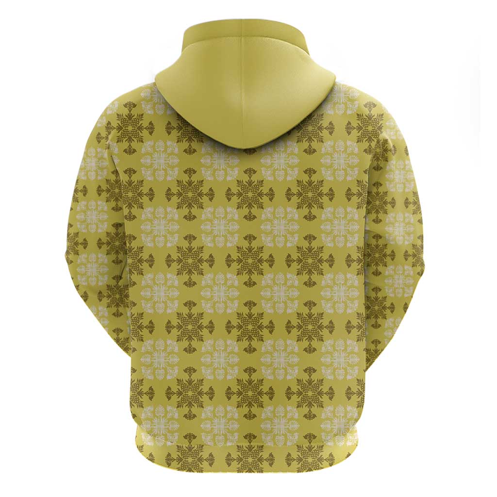 Yellow Hawaiian Quilt Zip Hoodie Hawaii Pineapple Monstera Palaka Motifs - Polynesian Pride