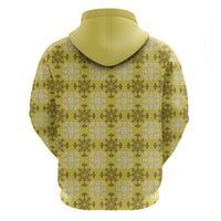 Yellow Hawaiian Quilt Zip Hoodie Hawaii Pineapple Monstera Palaka Motifs - Polynesian Pride