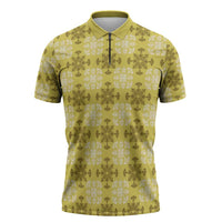 Yellow Hawaiian Quilt Zipper Polo Shirt Hawaii Pineapple Monstera Palaka Motifs LT14 Yellow - Polynesian Pride
