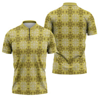 Yellow Hawaiian Quilt Zipper Polo Shirt Hawaii Pineapple Monstera Palaka Motifs LT14 - Polynesian Pride