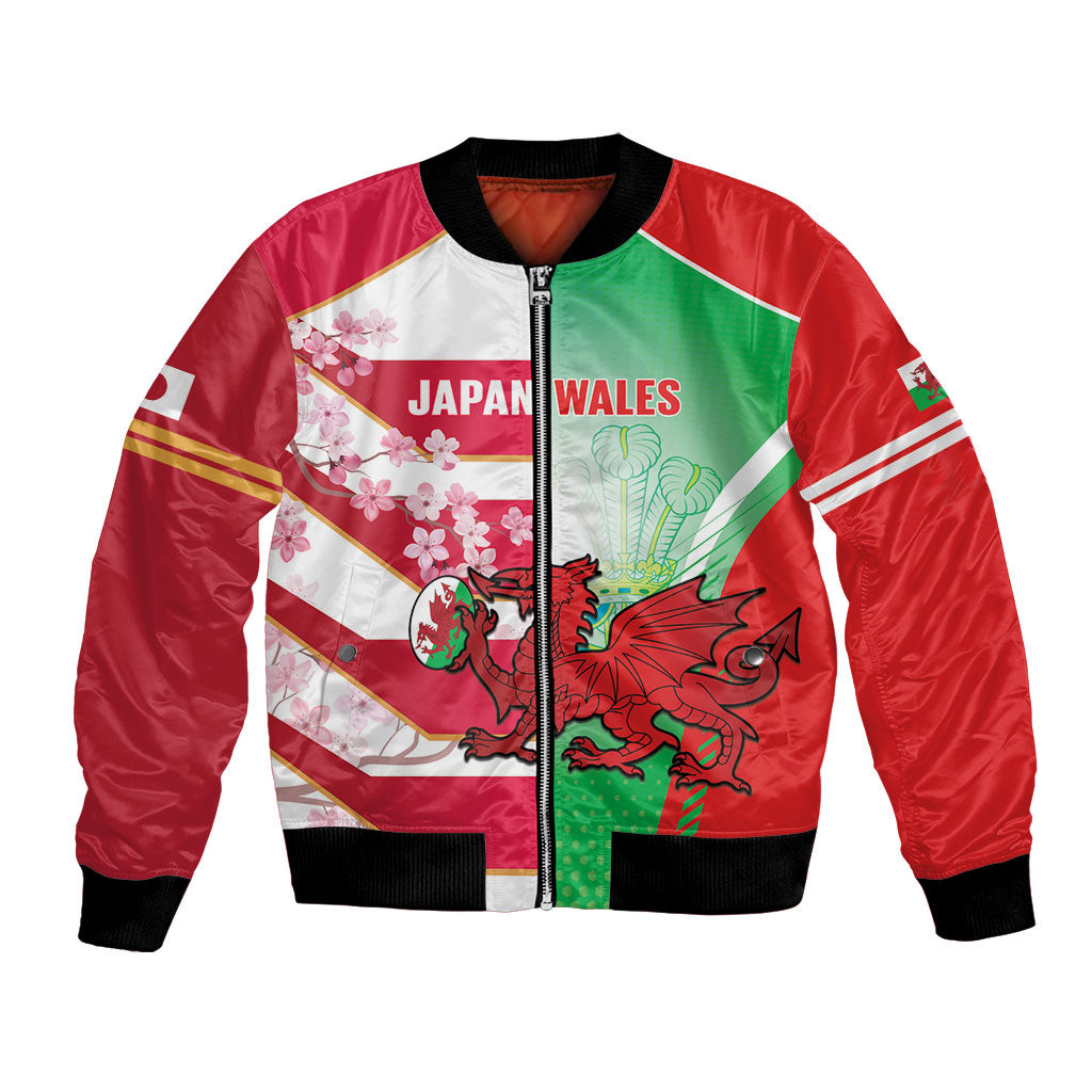Japan and Wales Rugby Custom Bomber Jacket Brave Blossoms Welsh Dragon Together LT14 Unisex Red - Polynesian Pride