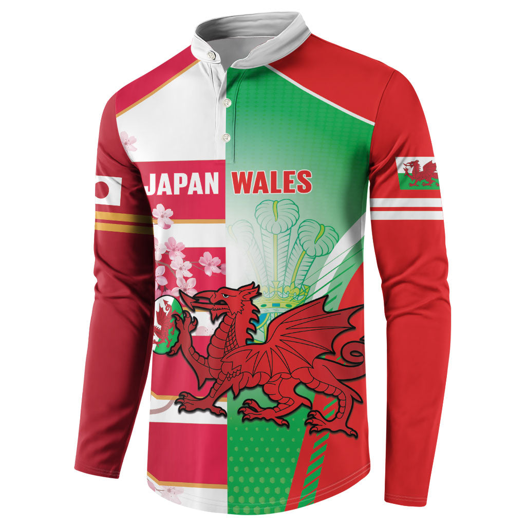 Japan and Wales Rugby Custom Button Sweatshirt Brave Blossoms Welsh Dragon Together LT14 - Polynesian Pride