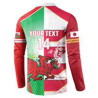 Japan and Wales Rugby Custom Button Sweatshirt Brave Blossoms Welsh Dragon Together LT14 - Polynesian Pride