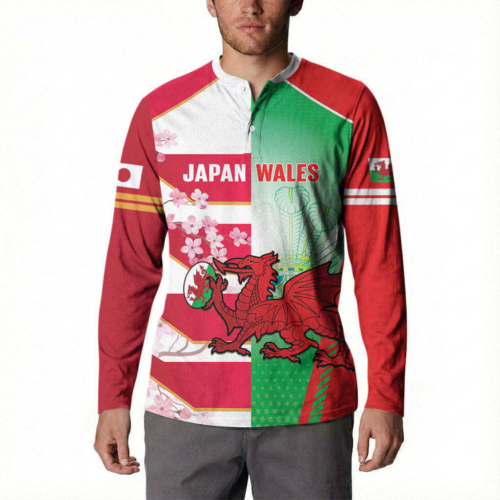 Japan and Wales Rugby Custom Button Sweatshirt Brave Blossoms Welsh Dragon Together LT14 - Polynesian Pride