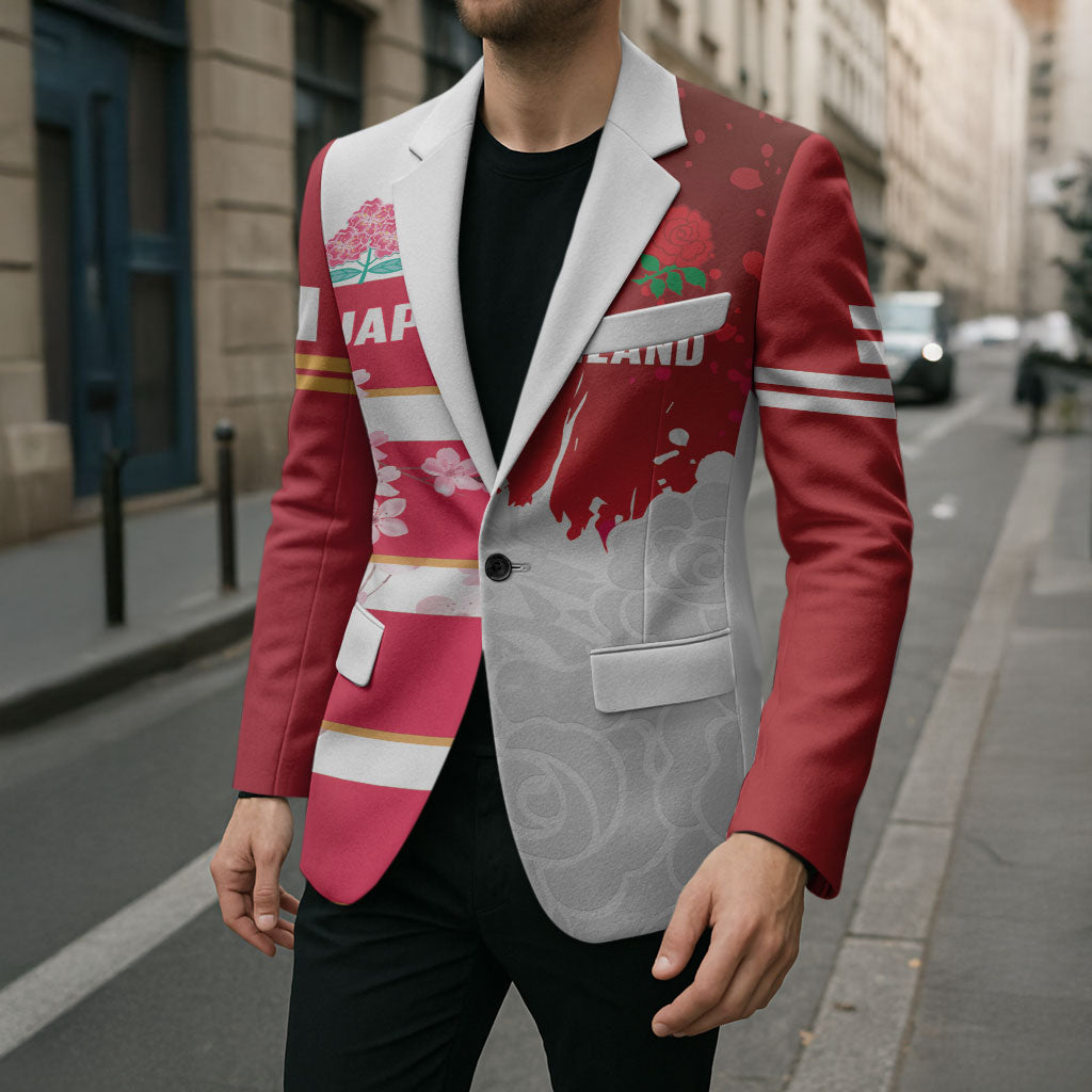 Japan and England Rugby Custom Blazer Brave Blossoms Red Roses Together LT14 - Polynesian Pride