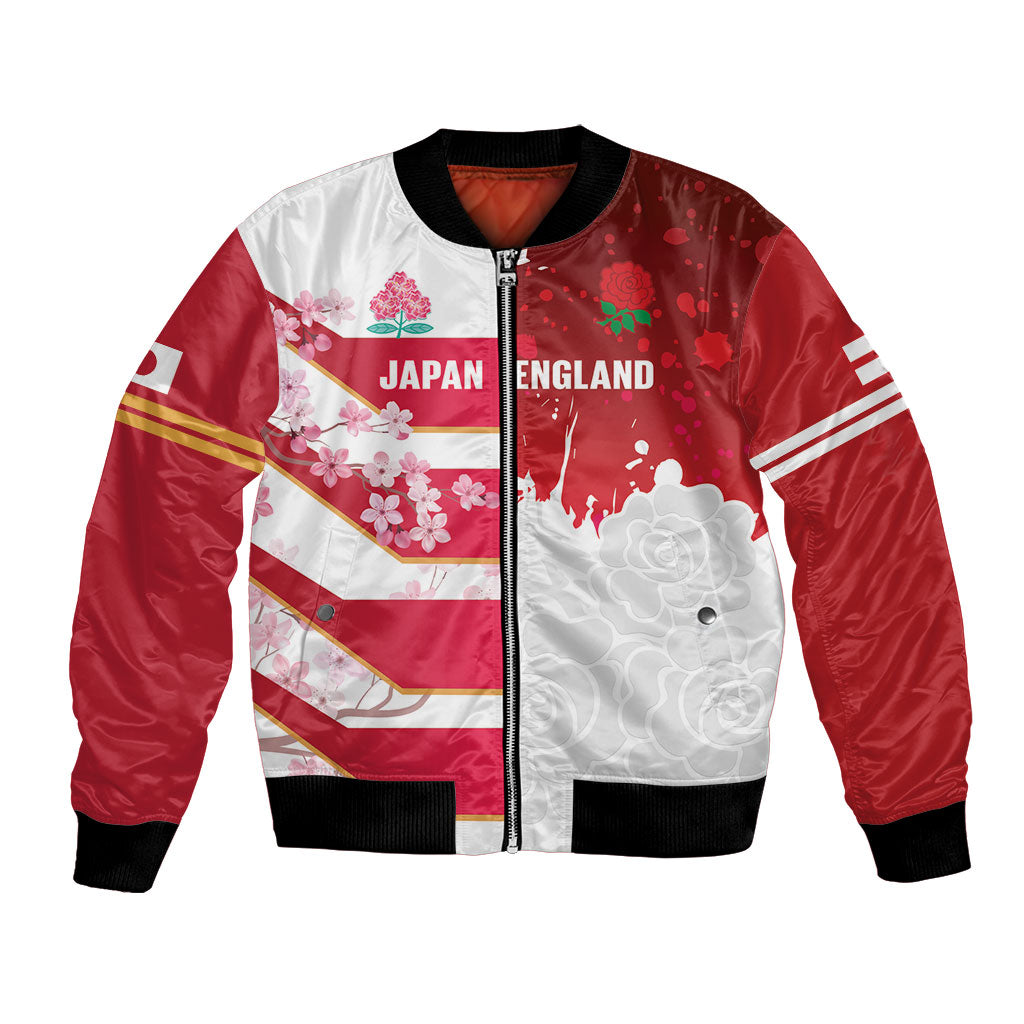 Japan and England Rugby Custom Bomber Jacket Brave Blossoms Red Roses Together LT14 Unisex Red - Polynesian Pride