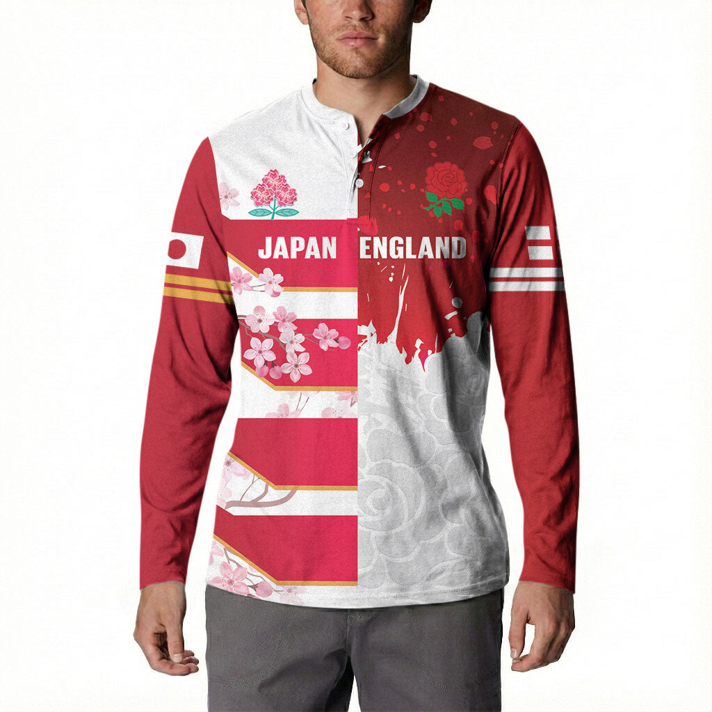 Japan and England Rugby Custom Button Sweatshirt Brave Blossoms Red Roses Together LT14 - Polynesian Pride