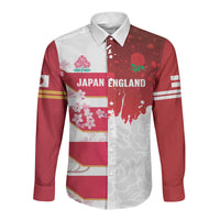 Japan and England Rugby Custom Long Sleeve Button Shirt Brave Blossoms Red Roses Together LT14 Unisex Red - Polynesian Pride