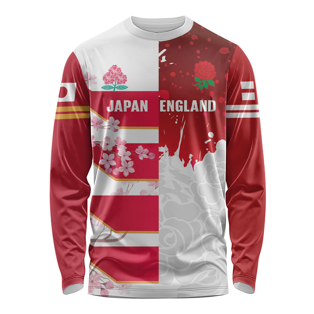 Japan and England Rugby Custom Long Sleeve Shirt Brave Blossoms Red Roses Together LT14 Unisex Red - Polynesian Pride