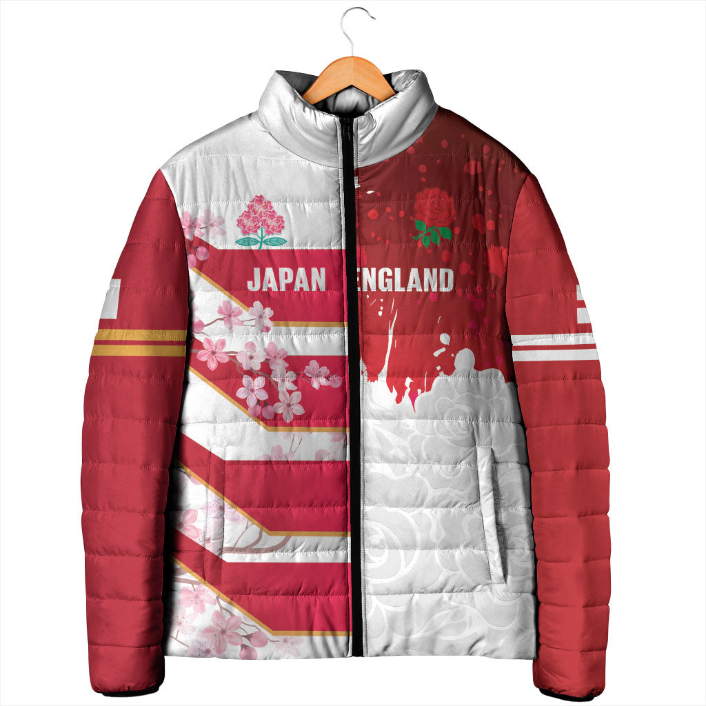 Japan and England Rugby Custom Padded Jacket Brave Blossoms Red Roses Together LT14 - Polynesian Pride