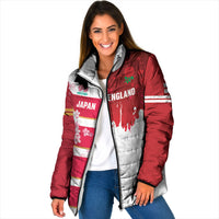 Japan and England Rugby Custom Padded Jacket Brave Blossoms Red Roses Together LT14 Women Red - Polynesian Pride
