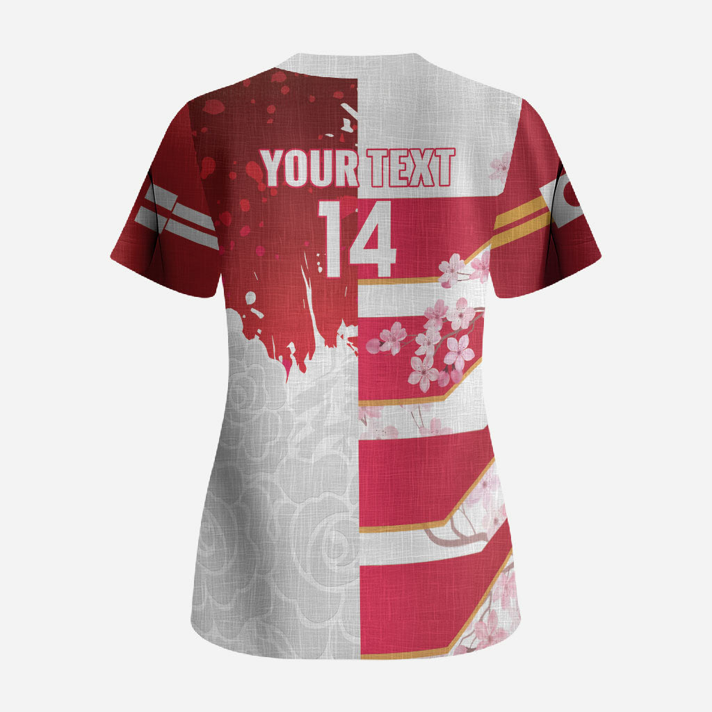 Japan and England Rugby Custom Scrub Top Brave Blossoms Red Roses Together LT14 - Polynesian Pride