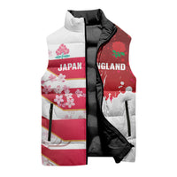 Japan and England Rugby Custom Sleeveless Puffer Jacket Brave Blossoms Red Roses Together LT14 - Polynesian Pride