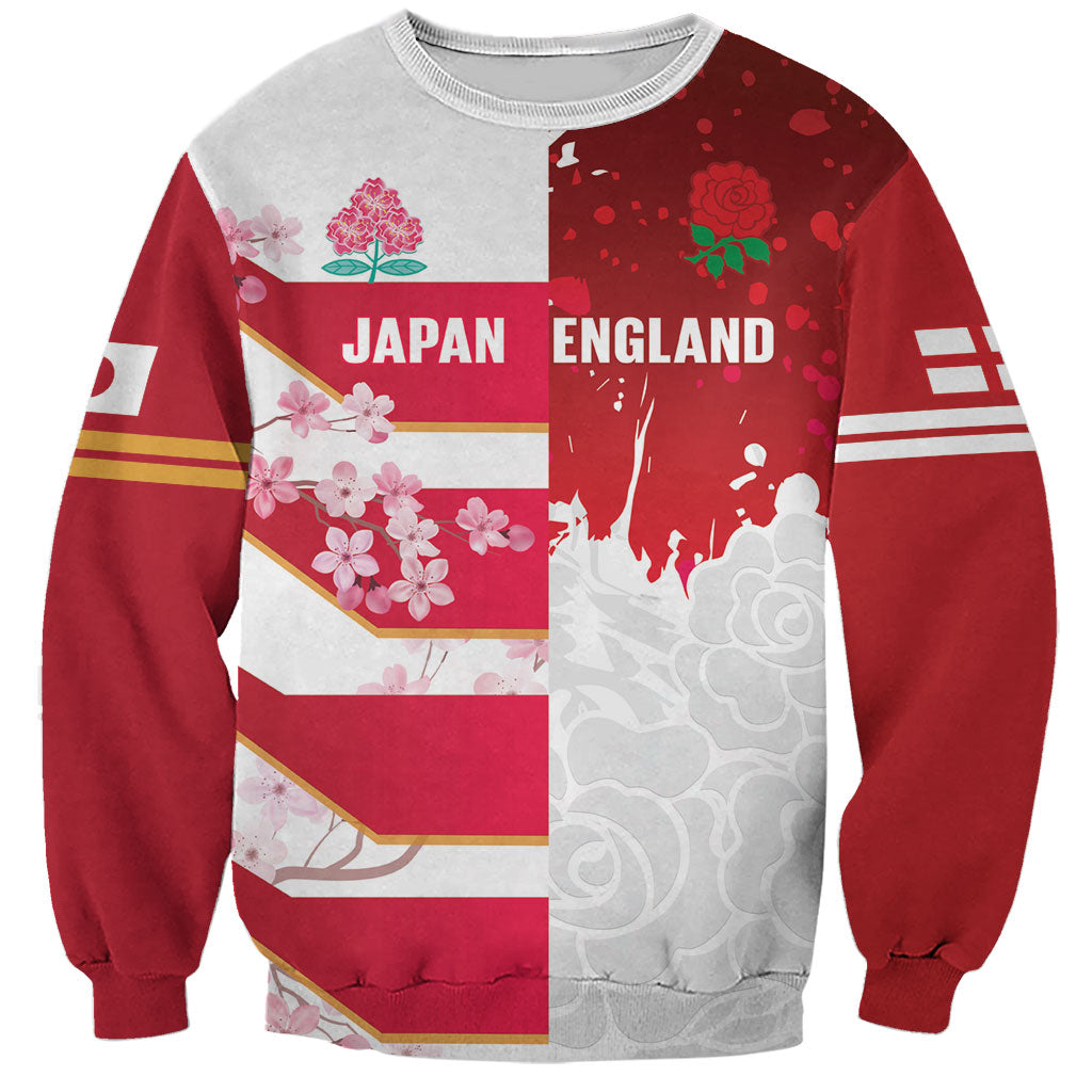 Japan and England Rugby Custom Sweatshirt Brave Blossoms Red Roses Together LT14 Unisex Red - Polynesian Pride