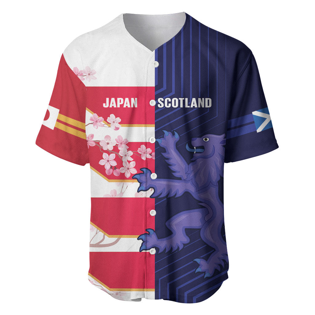 Japan and Scotland Rugby Custom Baseball Jersey Brave Blossoms Scottish Thistle Together LT14 Multicolor - Polynesian Pride