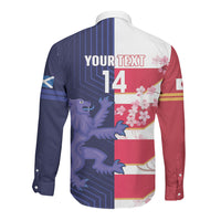 Japan and Scotland Rugby Custom Long Sleeve Button Shirt Brave Blossoms Scottish Thistle Together LT14 - Polynesian Pride