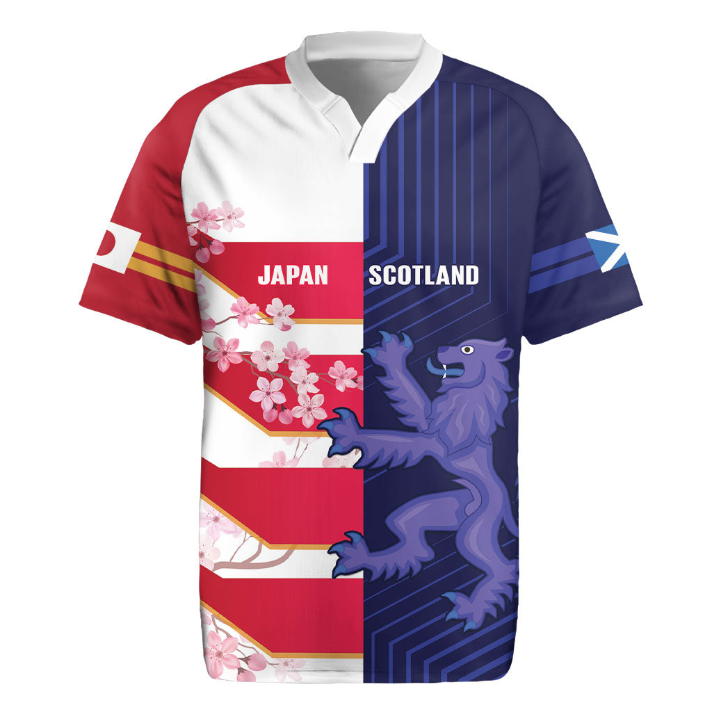 Japan and Scotland Rugby Custom Rugby Jersey Brave Blossoms Scottish Thistle Together LT14 Multicolor - Polynesian Pride
