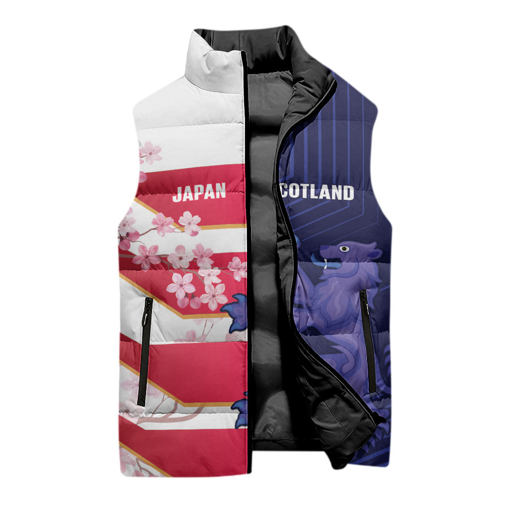 Japan and Scotland Rugby Custom Sleeveless Puffer Jacket Brave Blossoms Scottish Thistle Together LT14 - Polynesian Pride