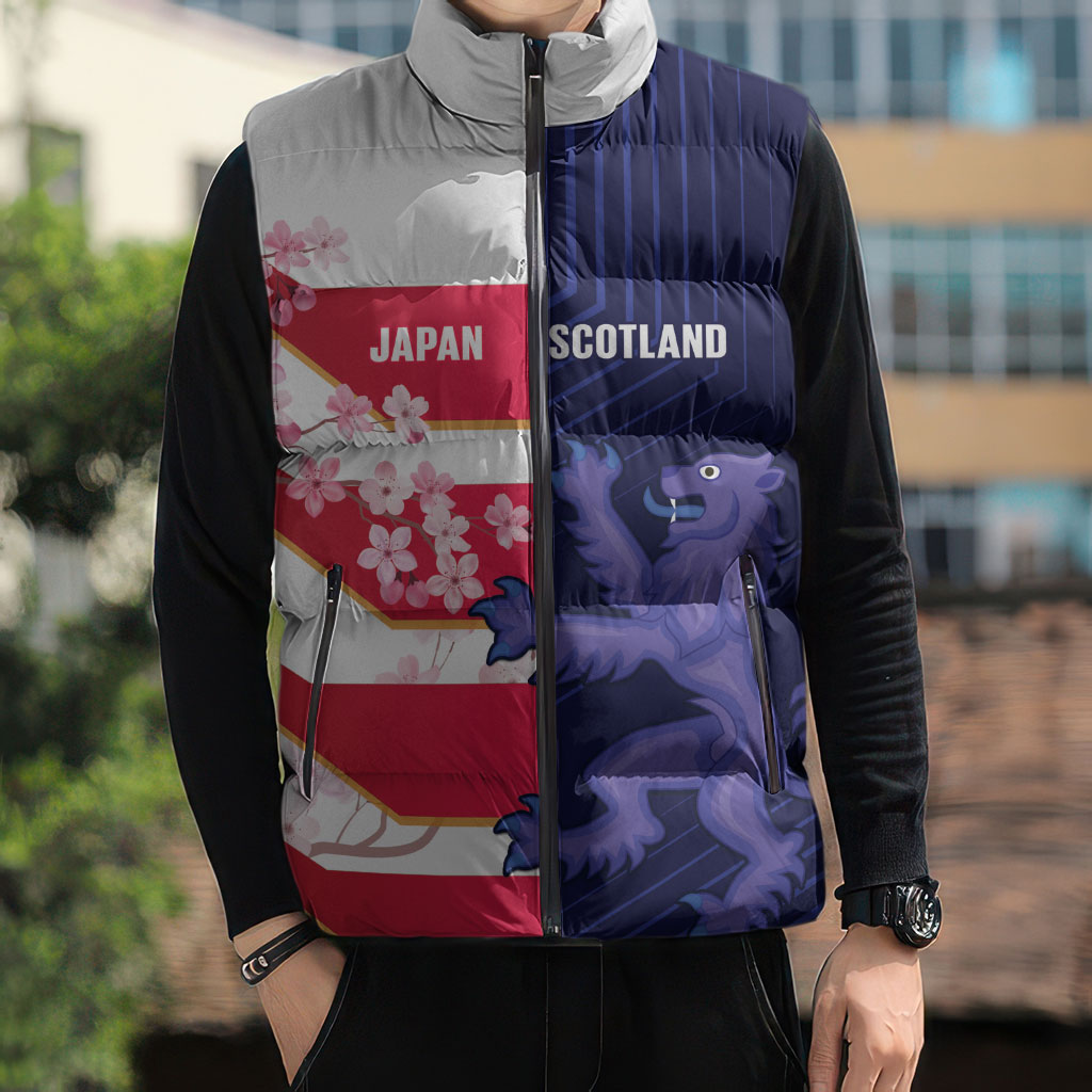 Japan and Scotland Rugby Custom Sleeveless Puffer Jacket Brave Blossoms Scottish Thistle Together LT14 - Polynesian Pride