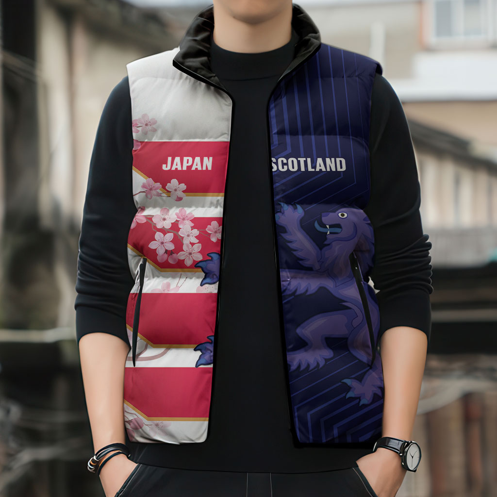 Japan and Scotland Rugby Custom Sleeveless Puffer Jacket Brave Blossoms Scottish Thistle Together LT14 - Polynesian Pride
