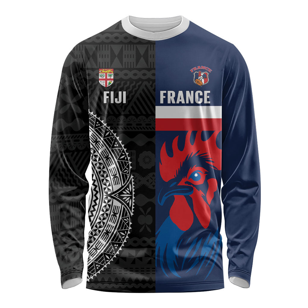 Fiji and France Rugby Custom Long Sleeve Shirt Flying Fijian Les Bleus Together LT14 Unisex Multicolor - Polynesian Pride