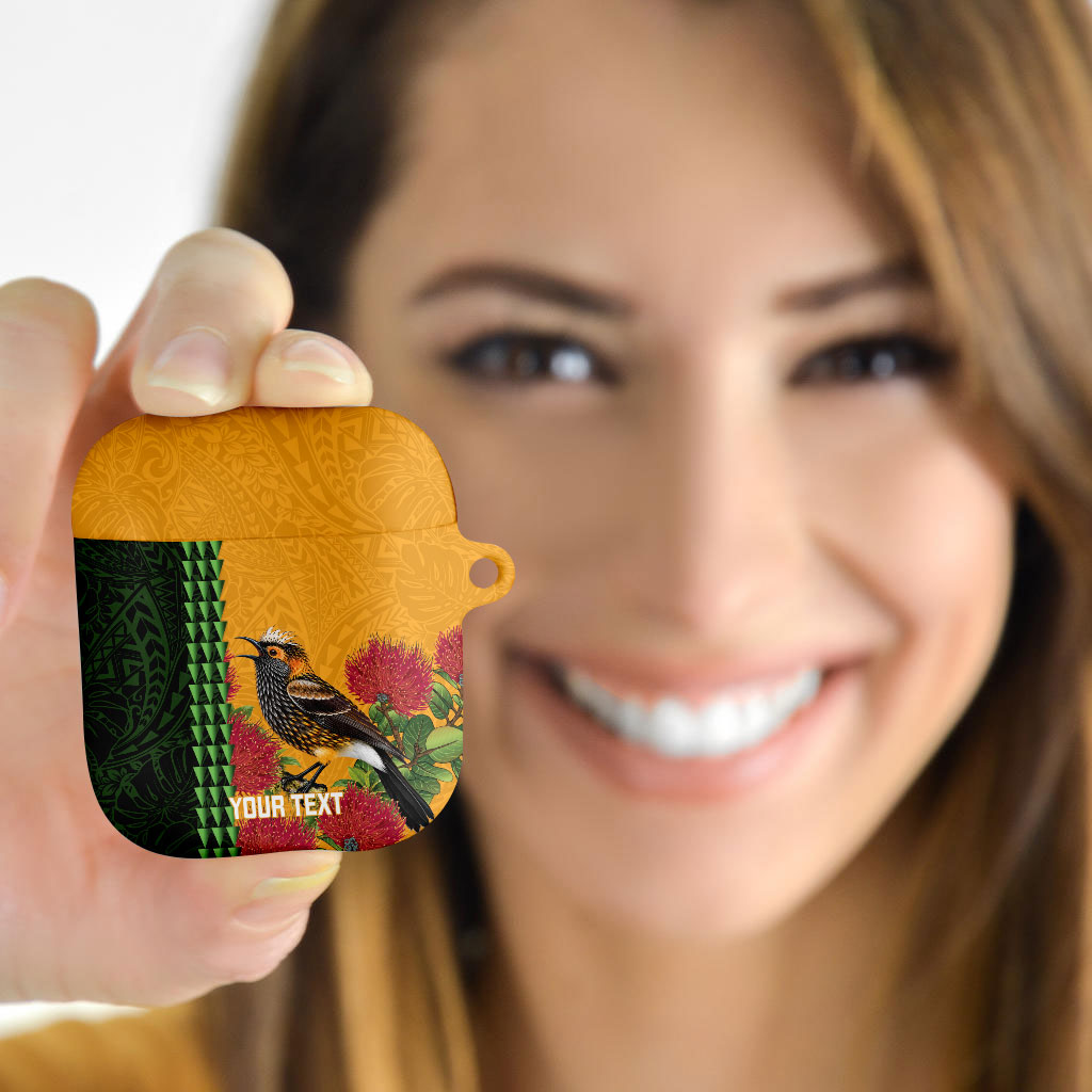Personalized Hawaii Akohekohe Ohia Lehua AirPods Case Crested Honeycreeper Kakau Hawaiian Pattern LT14 - Polynesian Pride