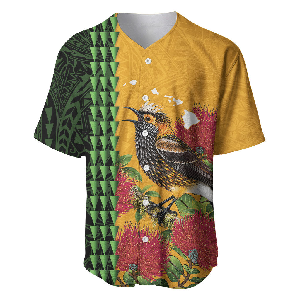 Personalized Hawaii Akohekohe Ohia Lehua Baseball Jersey Crested Honeycreeper Kakau Hawaiian Pattern LT14 Orange - Polynesian Pride
