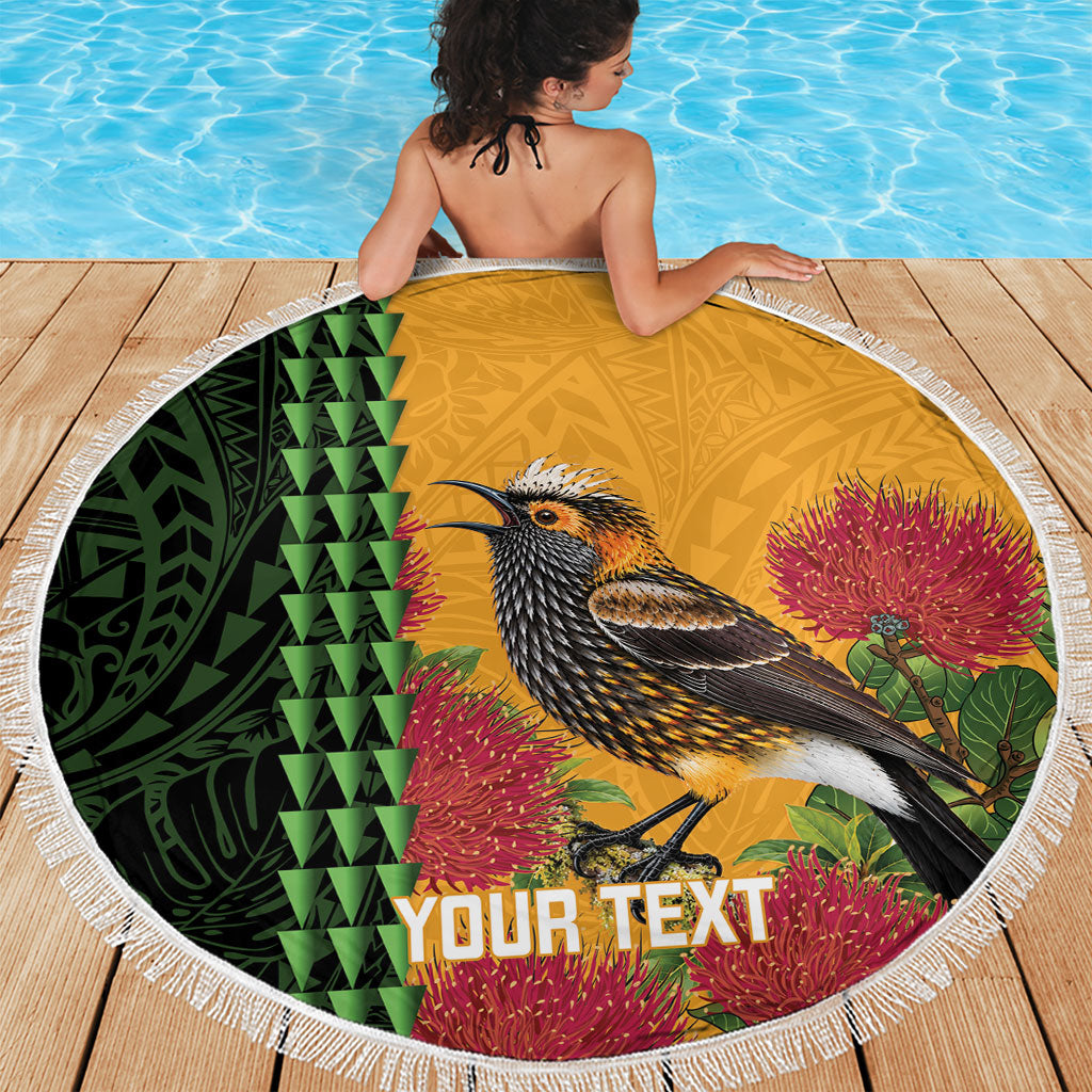 Personalized Hawaii Akohekohe Ohia Lehua Beach Blanket Crested Honeycreeper Kakau Hawaiian Pattern LT14 - Polynesian Pride