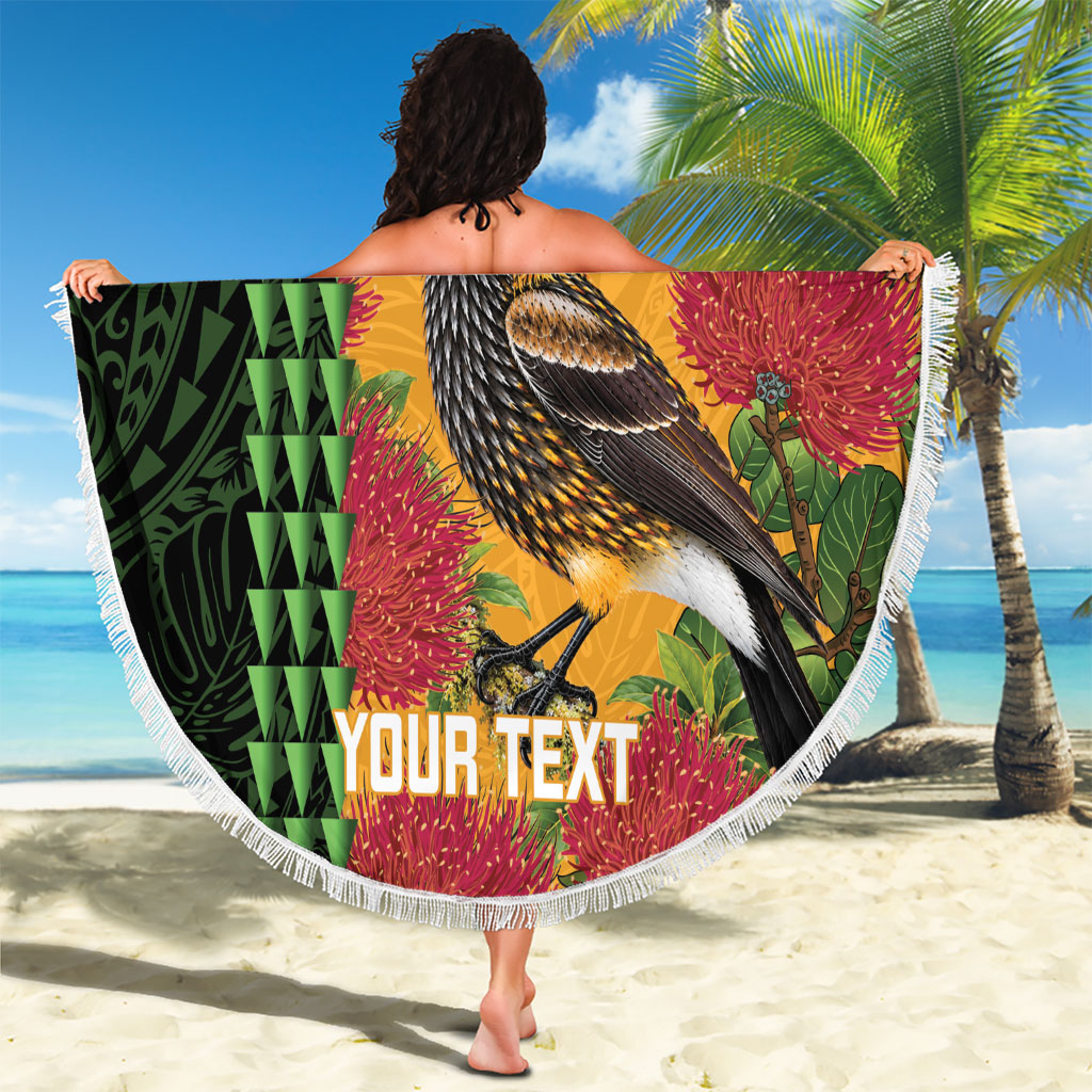 Personalized Hawaii Akohekohe Ohia Lehua Beach Blanket Crested Honeycreeper Kakau Hawaiian Pattern LT14 - Polynesian Pride