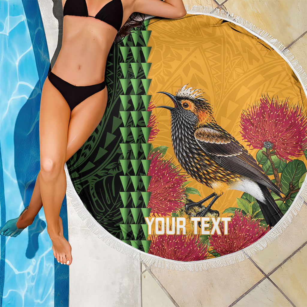 Personalized Hawaii Akohekohe Ohia Lehua Beach Blanket Crested Honeycreeper Kakau Hawaiian Pattern LT14 - Polynesian Pride