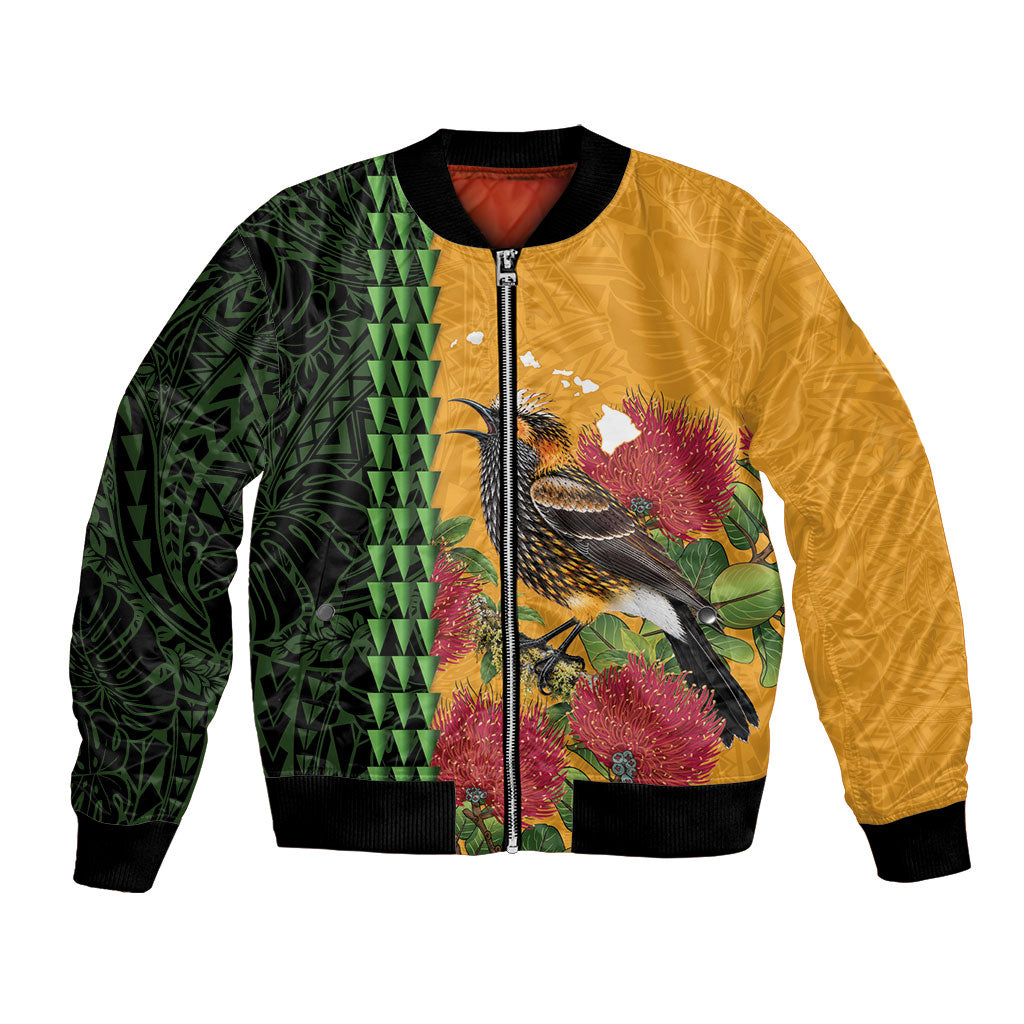 Personalized Hawaii Akohekohe Ohia Lehua Bomber Jacket Crested Honeycreeper Kakau Hawaiian Pattern LT14 Unisex Orange - Polynesian Pride