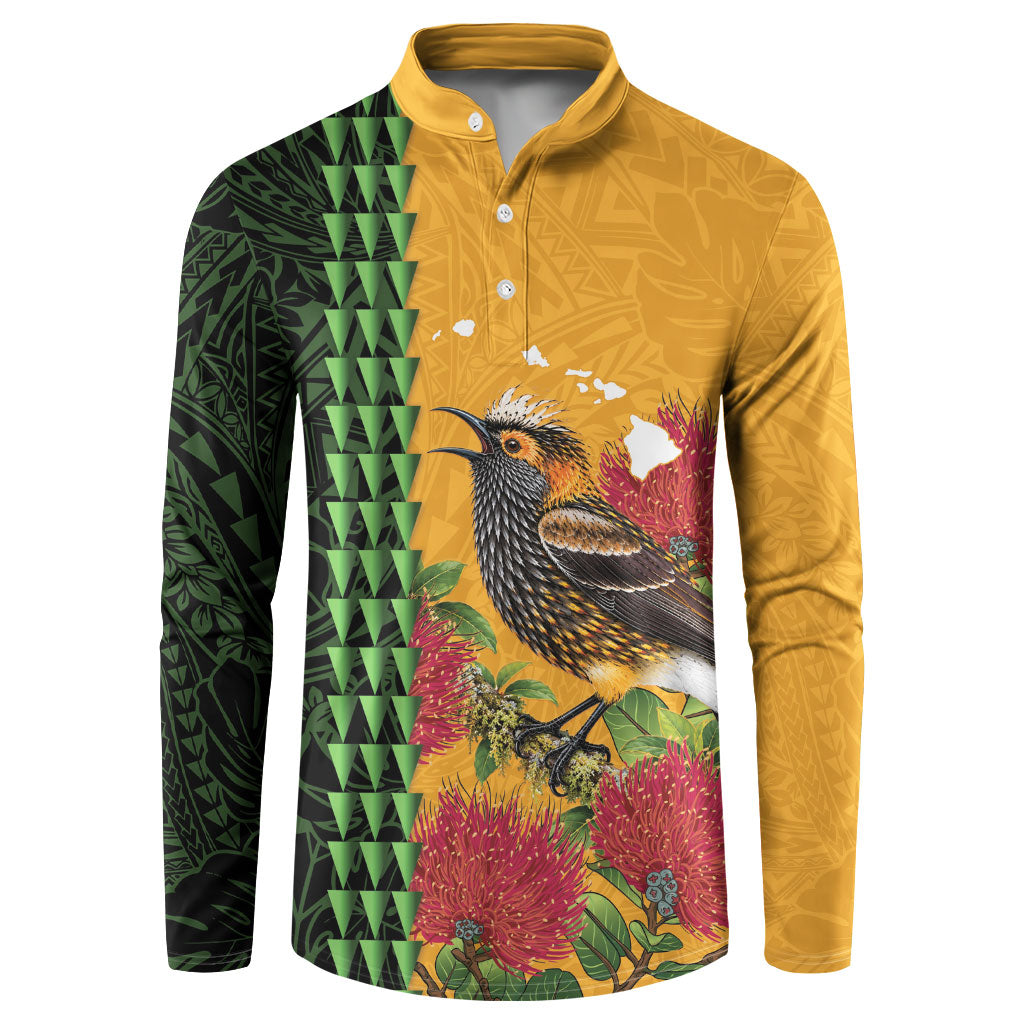 Personalized Hawaii Akohekohe Ohia Lehua Button Sweatshirt Crested Honeycreeper Kakau Hawaiian Pattern LT14 Orange - Polynesian Pride