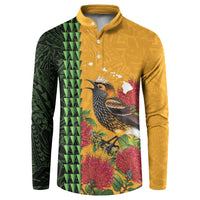 Personalized Hawaii Akohekohe Ohia Lehua Button Sweatshirt Crested Honeycreeper Kakau Hawaiian Pattern LT14 Orange - Polynesian Pride