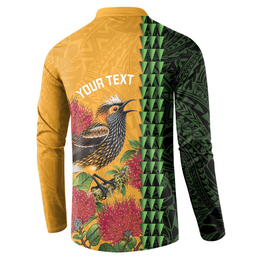 Personalized Hawaii Akohekohe Ohia Lehua Button Sweatshirt Crested Honeycreeper Kakau Hawaiian Pattern LT14 - Polynesian Pride