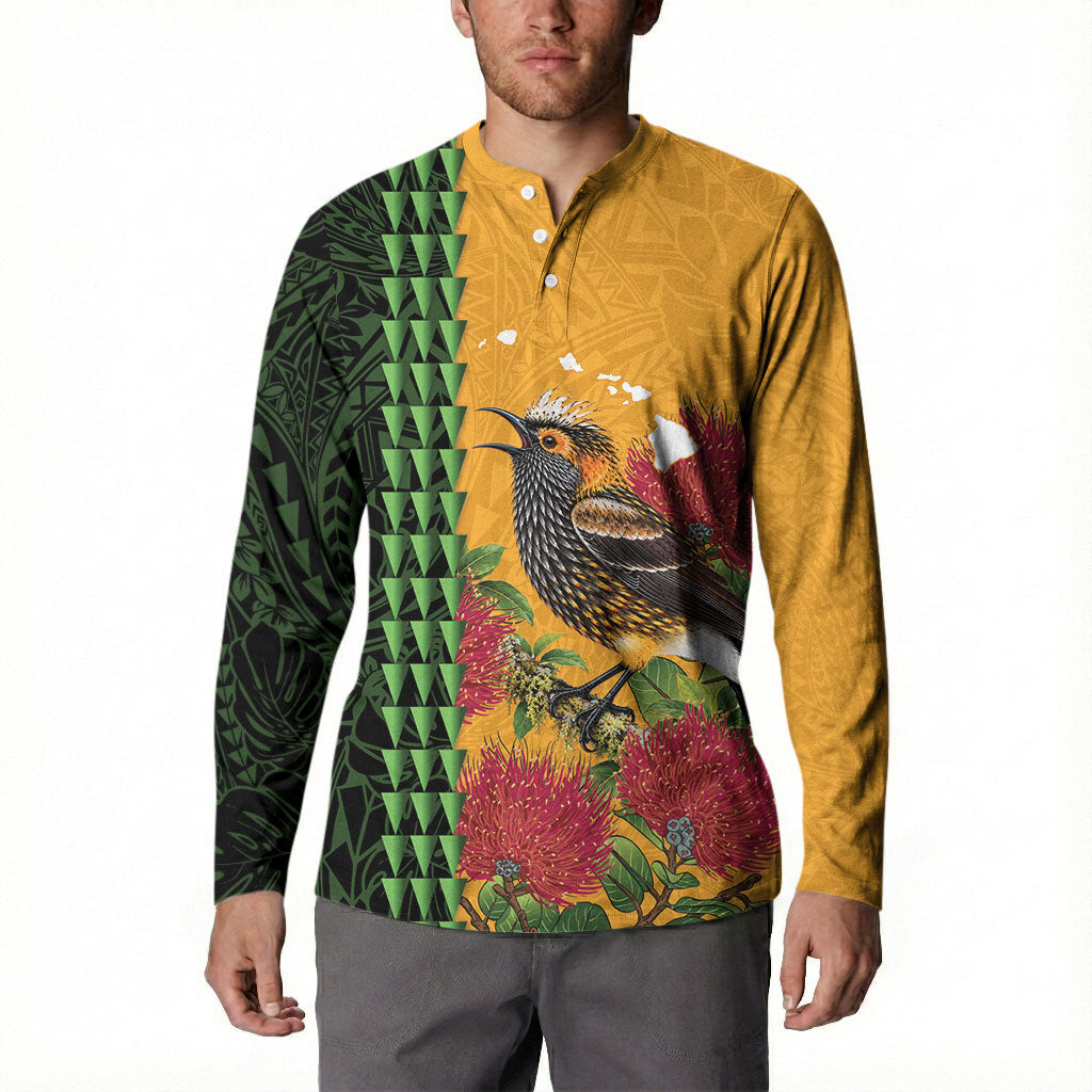 Personalized Hawaii Akohekohe Ohia Lehua Button Sweatshirt Crested Honeycreeper Kakau Hawaiian Pattern LT14 - Polynesian Pride