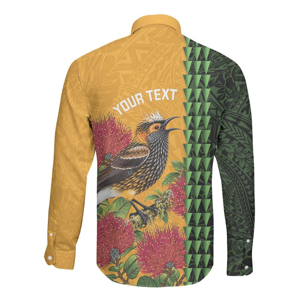 Personalized Hawaii Akohekohe Ohia Lehua Long Sleeve Button Shirt Crested Honeycreeper Kakau Hawaiian Pattern LT14 - Polynesian Pride