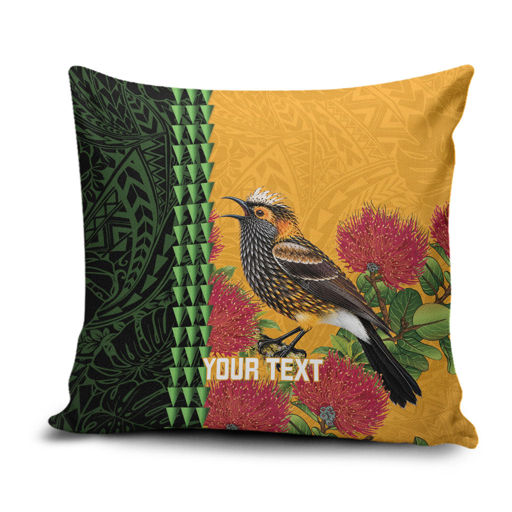Personalized Hawaii Akohekohe Ohia Lehua Pillow Cover Crested Honeycreeper Kakau Hawaiian Pattern LT14 Orange - Polynesian Pride