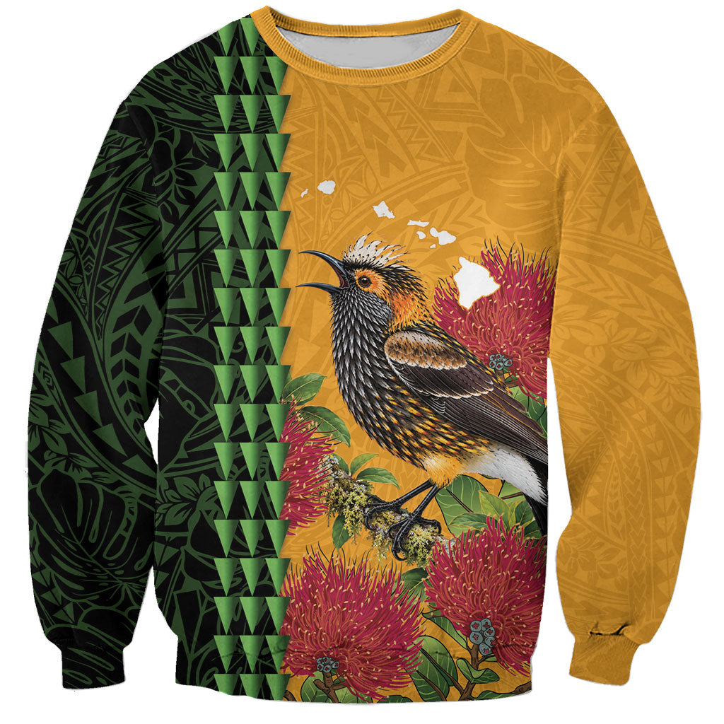 Personalized Hawaii Akohekohe Ohia Lehua Sweatshirt Crested Honeycreeper Kakau Hawaiian Pattern LT14 Unisex Orange - Polynesian Pride