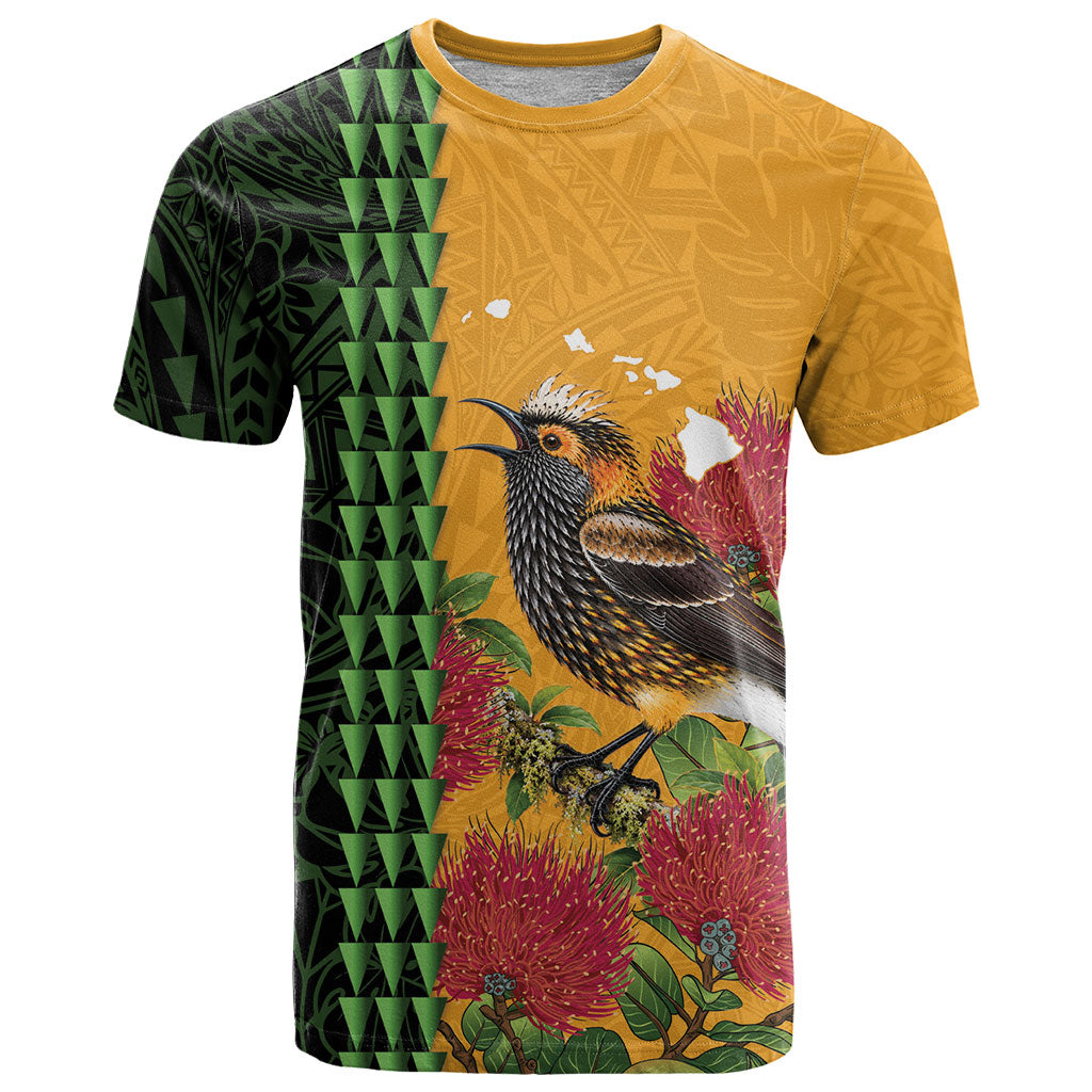 Personalized Hawaii Akohekohe Ohia Lehua T Shirt Crested Honeycreeper Kakau Hawaiian Pattern LT14 Orange - Polynesian Pride