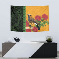Personalized Hawaii Akohekohe Ohia Lehua Tapestry Crested Honeycreeper Kakau Hawaiian Pattern LT14 - Polynesian Pride