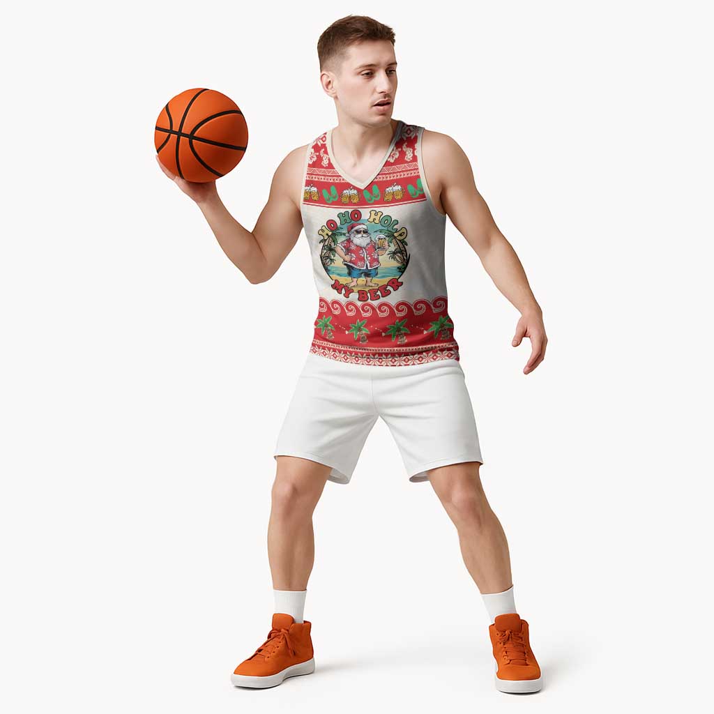 Mele Kalikimaka Hawaii Basketball Jersey Funny Beer-Loving Santa Hawaiian Tropical LT14 - Polynesian Pride